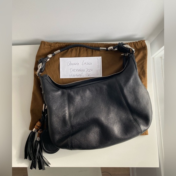 SOLD ๐ Gucci Hobo Bag Black Grainy Leather Silver Hardware Bamboo - Picture 1 of 13